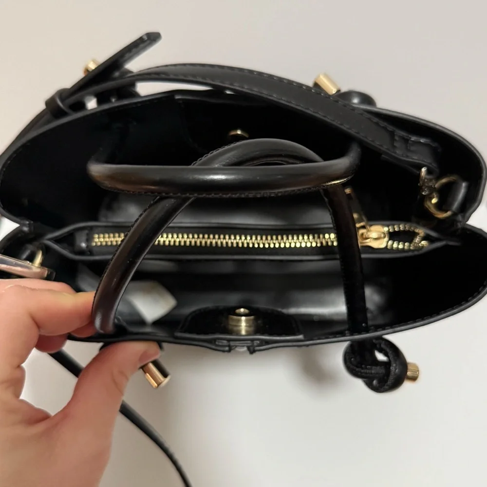 Zara black mini city tote structured chic bucket bag vegan leather purse minimal